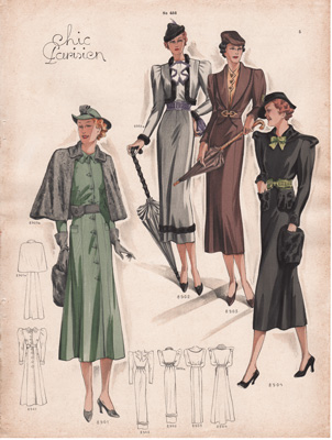 5 VINTAGE FRENCH FASHION PRINTS 1936